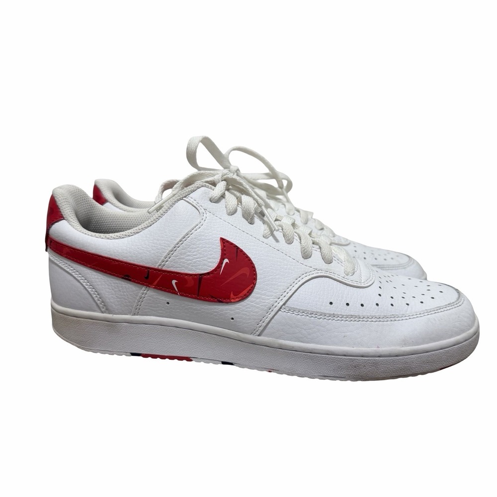 Nike Court Vision Low DM7588-100 - White/Red/Black Swoosh Print Mens US 11 EU 45